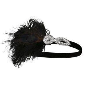 Vintage 1920s Feather Headband With Rhinestones Art Decor Flapper 2697